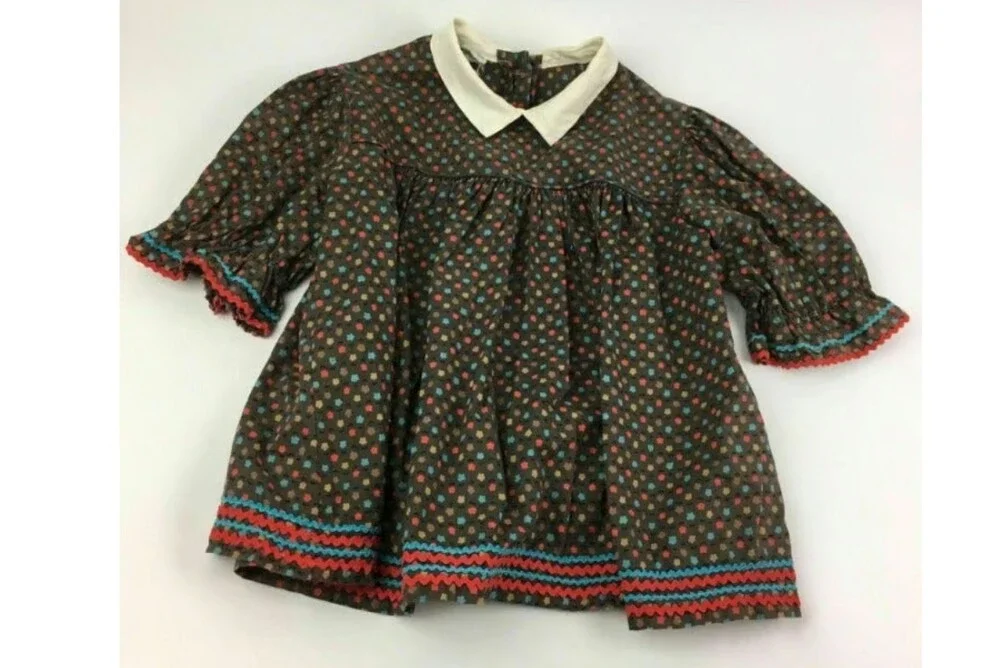 VTG 70s Duets Cotton Puff Sleeve Peter Pan Collar Smock Dress Floral Prairie 5T